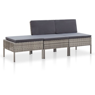 3 Piece Garden Lounge Set with Cushions Poly Rattan Grey