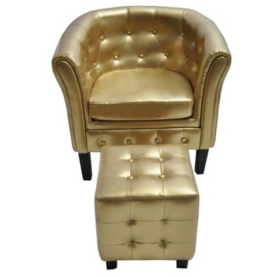 Tub Chair with Footstool Gold Leather