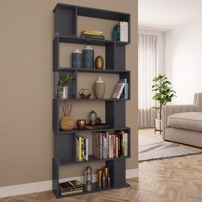 Book Cabinet/Room Divider  High Gloss Grey Chipboard