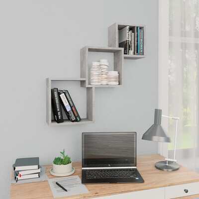 Cube Wall Shelves Concrete Grey Chipboard