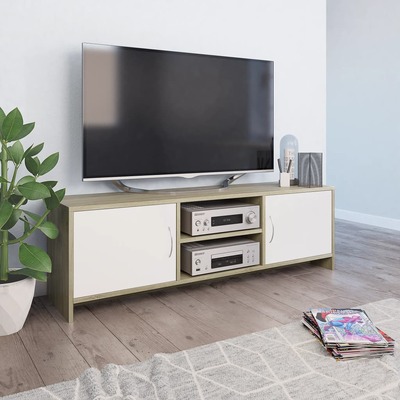 TV Cabinet White and Sonoma Oak  Chipboard