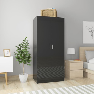 Wardrobe High Gloss Black, Chipboard