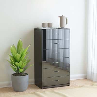 Sideboard with 6 Drawers High Gloss Black - Chipboard