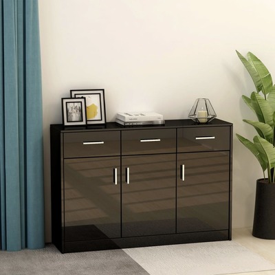 Sideboard High Gloss Black, Chipboard