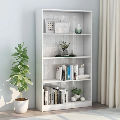 4-Tier Book Cabinet High Gloss White, Chipboard