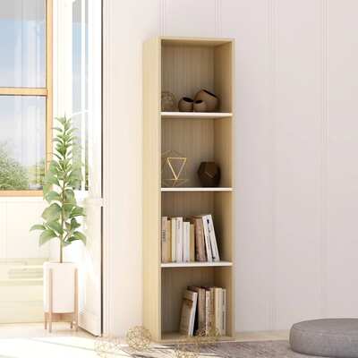 Book Cabinet White and Sonoma Oak 40x30x151.5 cm Chipboard