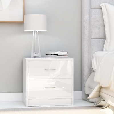 Bedside Cabinets 2 pcs High Gloss White - Engineered Wood