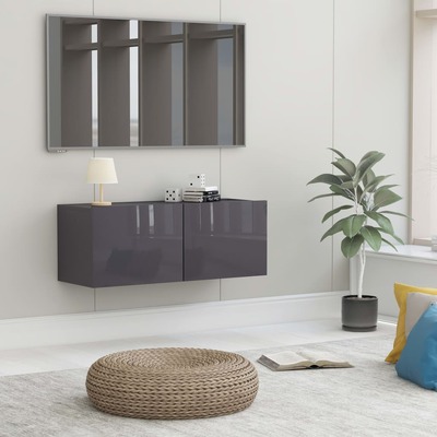 TV Cabinet High Gloss Grey 80x30x30 cm Chipboard