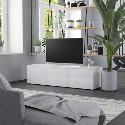 TV Cabinet High Gloss White 120x34x30 cm Chipboard