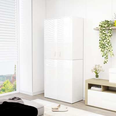 Shoe Cabinet High Gloss White 80x39x178 cm Chipboard