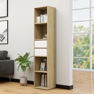 Book Cabinet White and Sonoma Oak 36x30x171 cm Chipboard