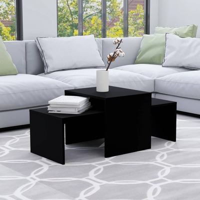 Coffee Table Set Black Engineered Wood