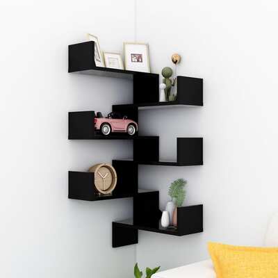 Wall Corner Shelves 2 pcs Black Engineered Wood