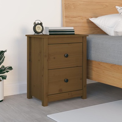 Bedside Cabinet Honey Brown - Solid Wood Pine