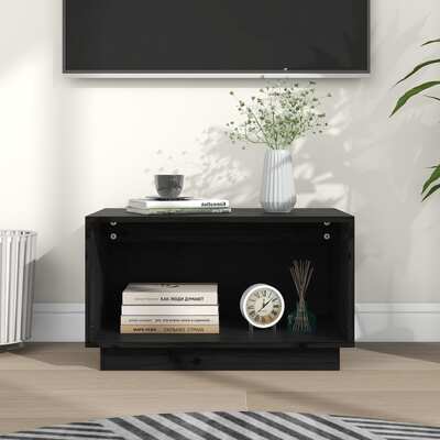 TV Cabinet Black Solid Wood Pine