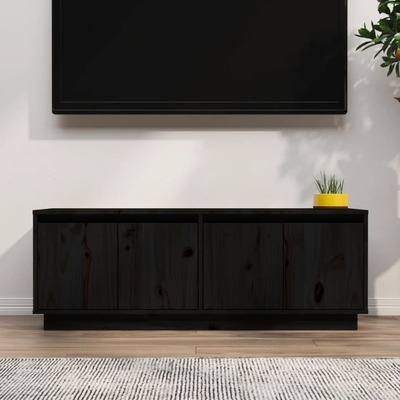 TV Cabinet Black Solid Wood Pine