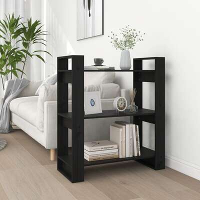 Book Cabinet/Room Divider Black Solid Wood Pine