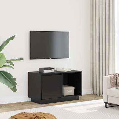 TV Cabinet Black Solid Wood Pine