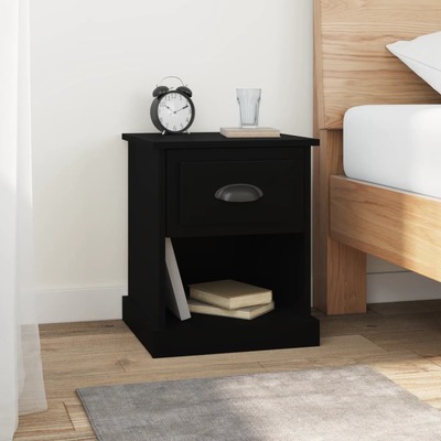 Nocturnal Luxe: Black Engineered Wood Bedside Cabinet