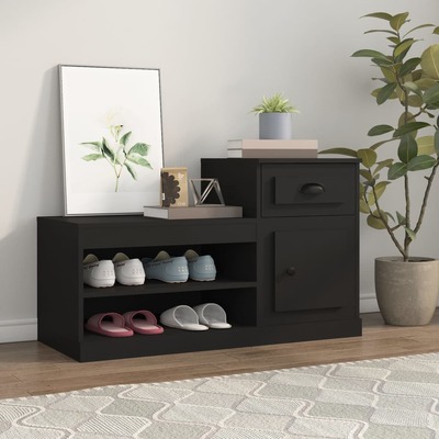 Sleek Noir: Black Engineered Wood Shoe Cabinet