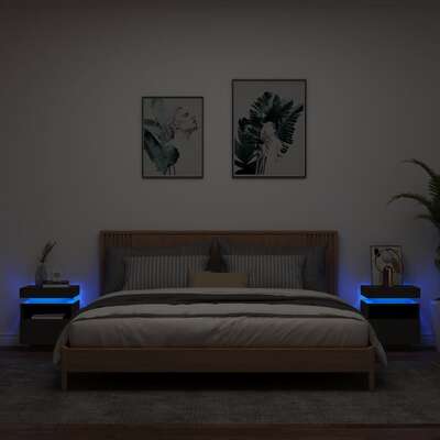 Bedside Cabinets with LED Lights 2 pcs Black