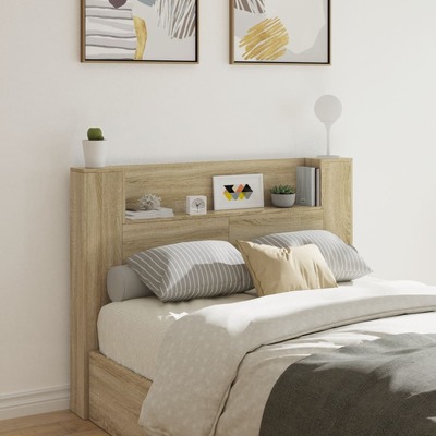 Headboard Cabinet with LED Sonoma Oak