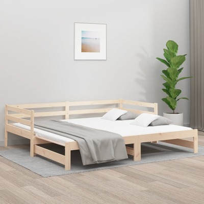 Day Bed with Trundle Solid Wood Pine Single Size