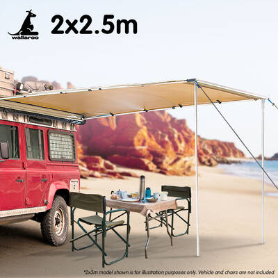 Wallaroo 2m x 2.5m Car Side Awning Roof Top Tent - Sand