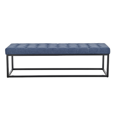 Cameron Button-Tufted Upholstered Bench with Metal Legs - Blue