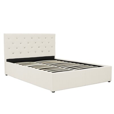 Double Fabric Gas Lift Bed Frame with Headboard - Beige