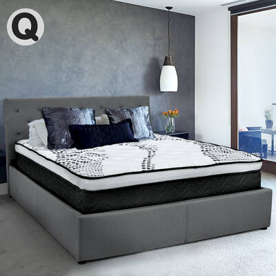 Queen Fabric Gas Lift Bed Frame with Headboard - Dark Grey