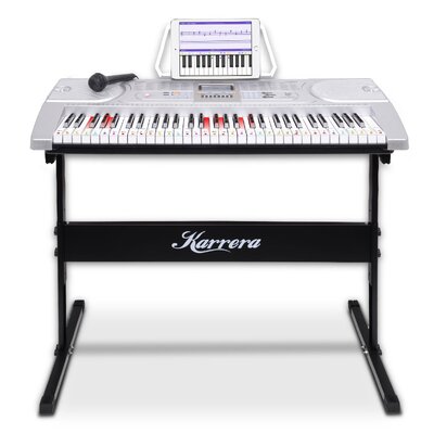 61-Key Electronic LED Keyboard Piano with Stand - Silver