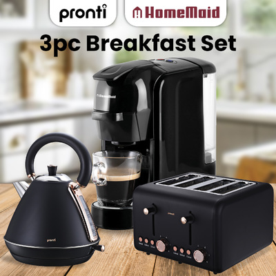 Kettle, Toaster and HomeMaid Coffee Machine Breakfast Set - Black