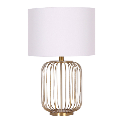 Table Lamp In Rose Gold Finish With White Linen Shade Reading Light