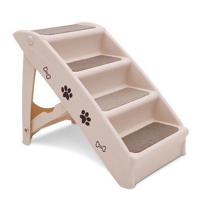 Foldable Pet Stairs In White - 50Cm Dog Ladder Cat Ramp