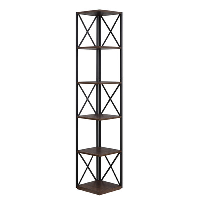 Nora 5-Tier Corner Bookshelf - Walnut/Black