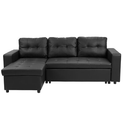 Corner Sofa Bed Storage Chaise Couch Leather Black