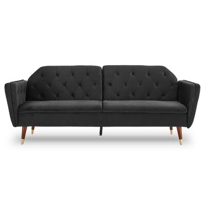 Velvet Tufted Sofa Bed Couch Futon - Black