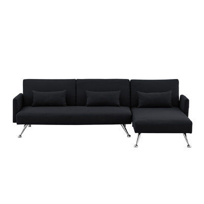 Mia 3-Seater Sofa Bed with Chaise & 3 Pillows by - Black