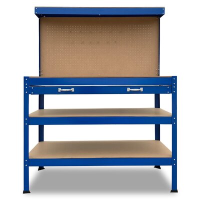 3-Layered Work Bench Garage Storage Table Tool Shop Shelf Blue