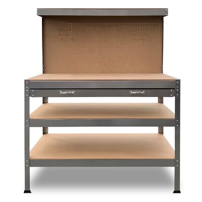 3-Layered Work Bench Garage Storage Table Tool Shop Shelf Silver