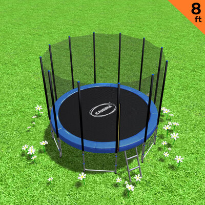 8Ft Outdoor Round Blue Trampoline for Kids and Children