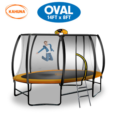 Trampoline 8 ft x 14ft Oval with Basketball Set - Orange