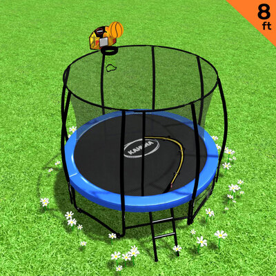 Trampoline 8 ft with Basketball set - Blue