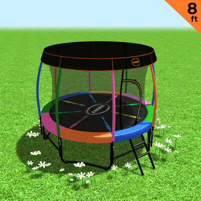 New Kids Gift 8ft Trampoline Free Safety Net Pad Roof Mat Rainbow