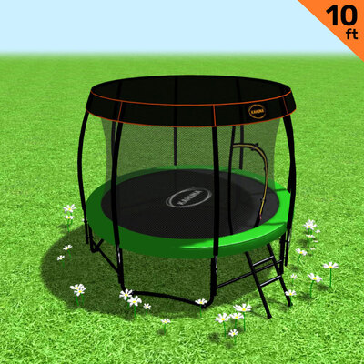 New Kids Gift 10ft Trampoline Free Safety Net Spring Pad Mat Roof Green