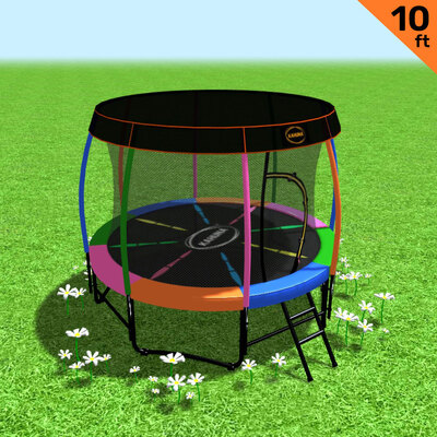 New Kids Gift 10ft Trampoline Free Safety Net Spring Pad Mat Roof Rainbow