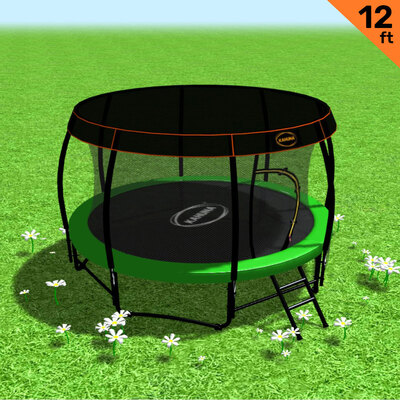 New Kids Gift 12ft Trampoline Free Safety Net Spring Pad Mat Roof Green