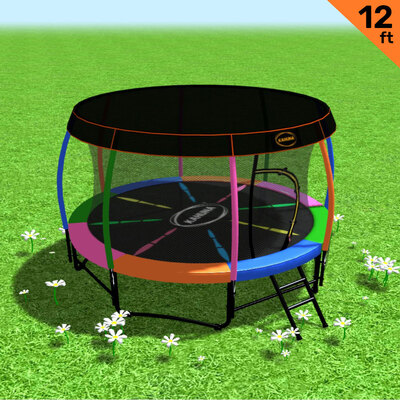 New Kids Gift 12ft Trampoline Free Safety Net Spring Pad Mat Roof Cover