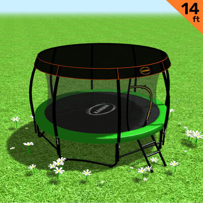 New Kids Gift 14ft Trampoline Free Safety Net Spring Pad Mat Roof Green